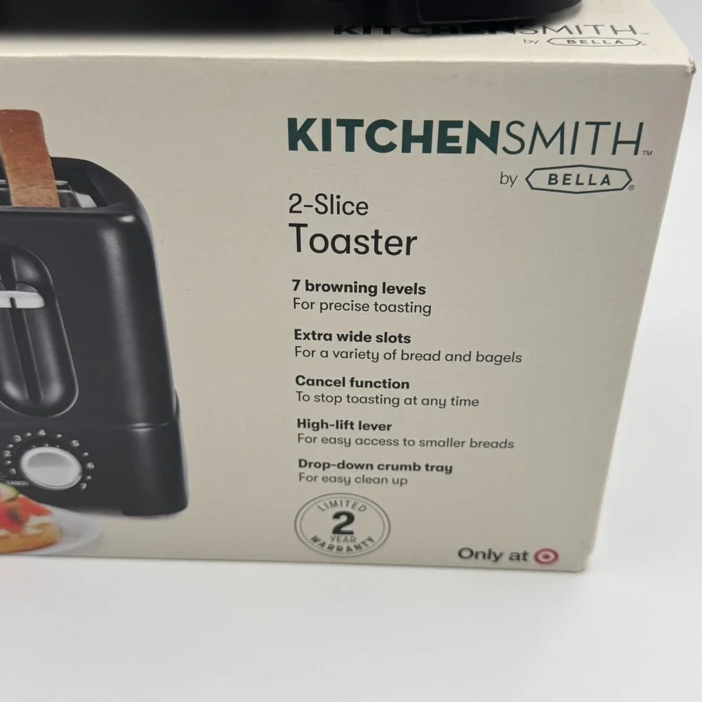 Kitchen Smith By Bella 2-Slice Black Toaster Model 30762 New
